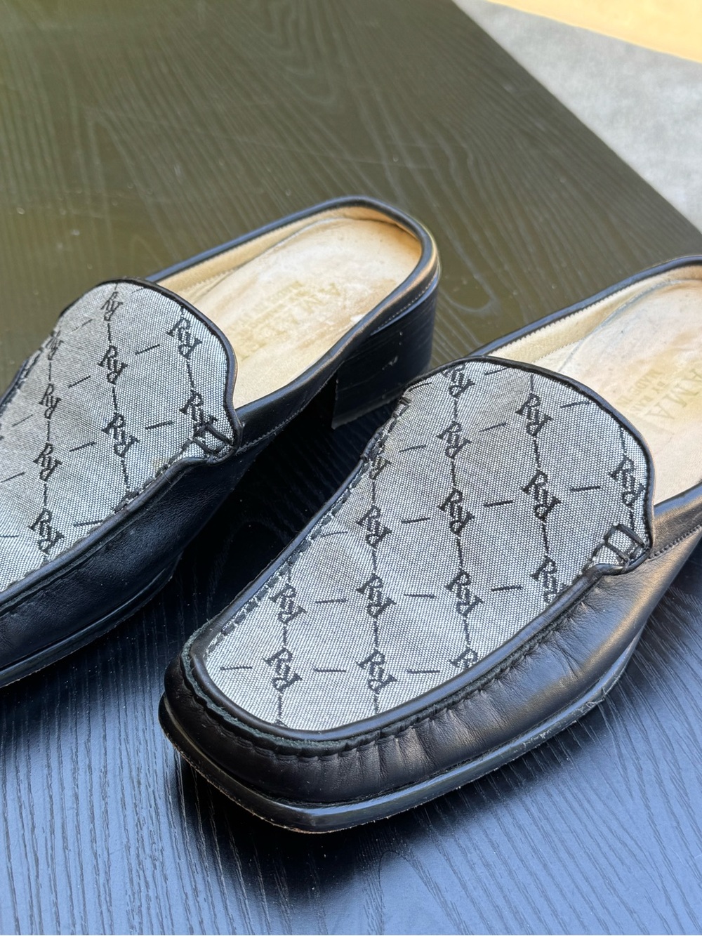 Amalfi Made in Italy Women's Leather Slip-On Loafers with Monogram Canvas